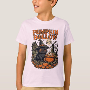 Camiseta Retro Abóbora Oca Vintage Gato Preto