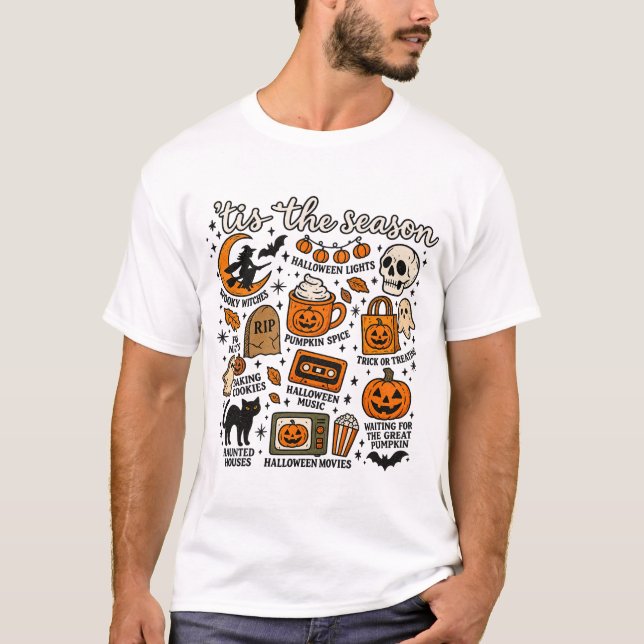 Camiseta Retro Abóbora Temática de Outono (Frente)