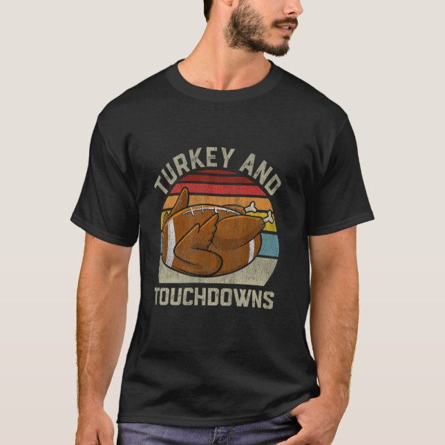 Camiseta Retro Ação De Graças À Turquia E Touchdowns Homens (Frente)