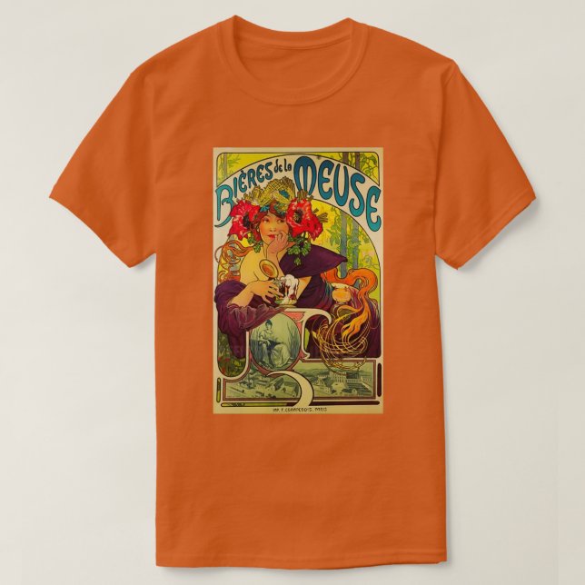 Camiseta retro ad Bieres de la Meuse Alphonse Mucha (Frente do Design)