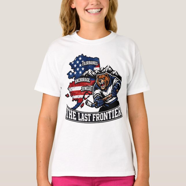 Camiseta Retro Alasca A Última Fronteira Mapa do Urso de Hó (Frente)