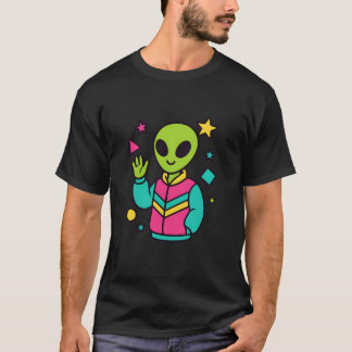 Camiseta Retro Alien in Neon Jacket | 80s Sci-Fi Vector Art