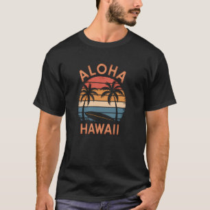 Camiseta Retro Aloha Havaiano Ilha Tábua de Surf Palmeira S