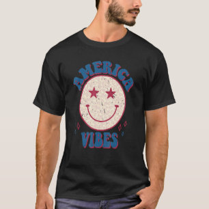 Camiseta Retro America Vibes Women Girl Happy Face Pink Le