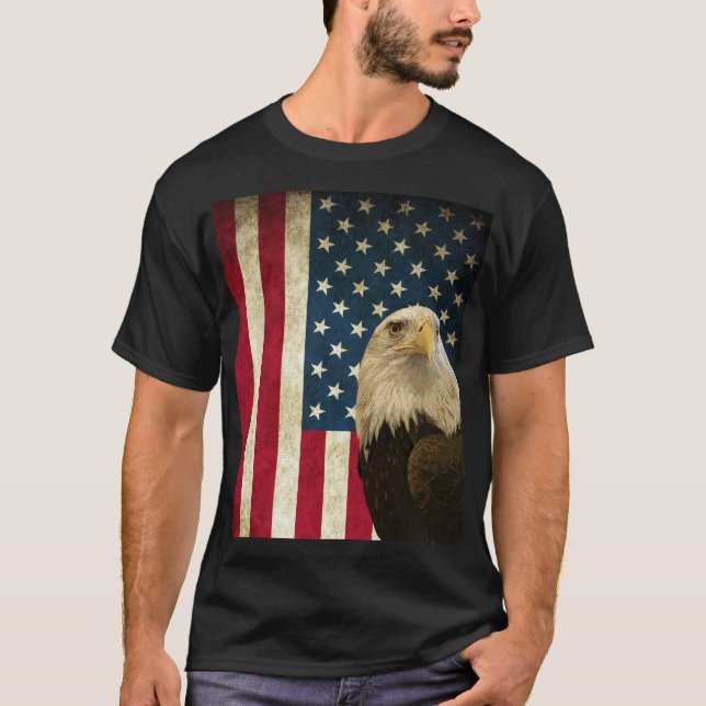 Camiseta Retro-American Bald Eagle USA Flag Unisex (Frente)