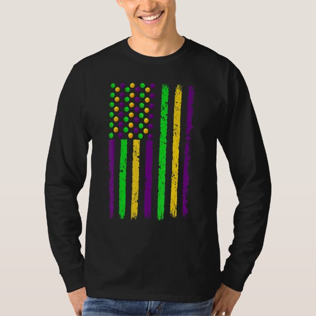 Camiseta Retro American Flag Mardi Gras Funny US Mardi Gras (Frente)