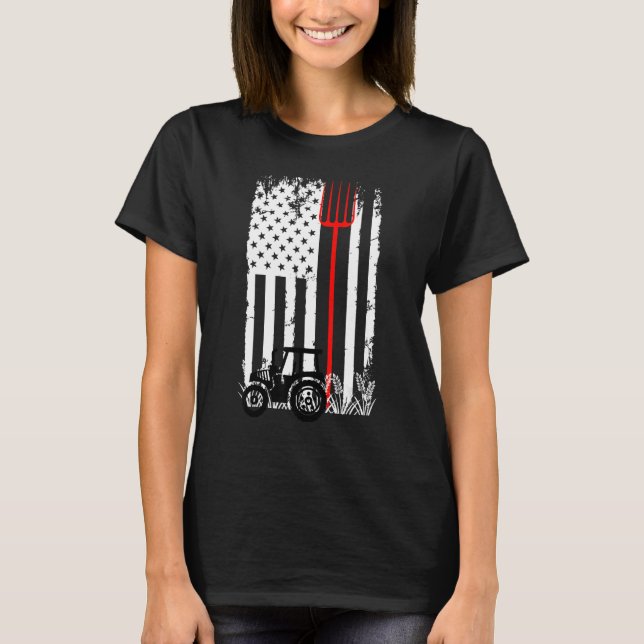 Camiseta Retro American Flag Tractor Men Women Tractor Farm (Frente)