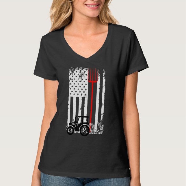 Camiseta Retro American Flag Tractor Men Women Tractor Farm (Frente)
