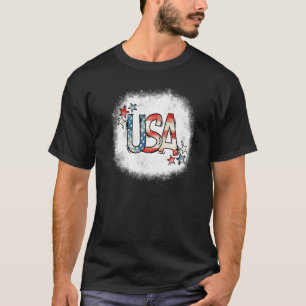 Camiseta Retro Americano Branqueado Bandeira Americana Patr