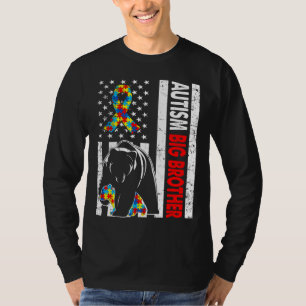 Camiseta Retro-Americano Flag Autism Big Brother Bear Aware