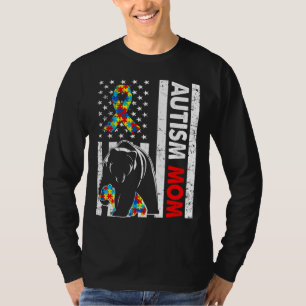 Camiseta Retro-americano Flag Autism Mãe Ursa Famílias de C