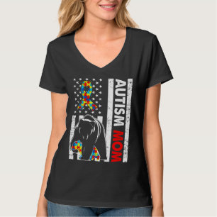 Camiseta Retro-americano Flag Autism Mãe Ursa Famílias de C