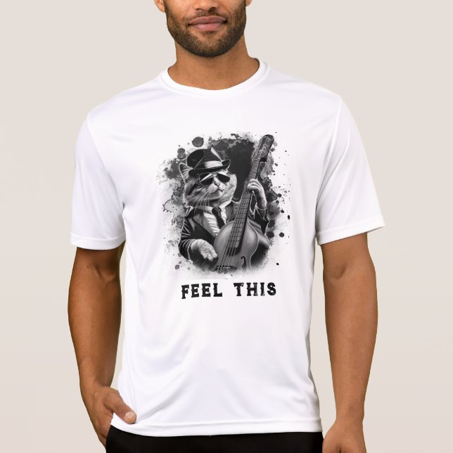 Camiseta *~* Retro AP91 Bass Guitar Player Music Cat (Frente)