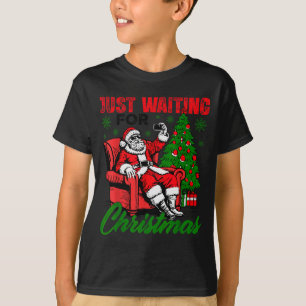 Camiseta Retro Apenas Esperando Pelo Natal Papai Noel Feliz