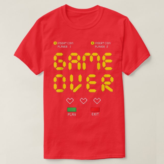 Camiseta Retro Arcade Game Over Graphic Tee Unise Adults Ki (Frente do Design)