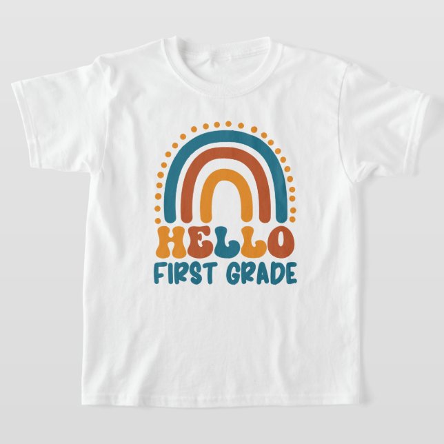 Camiseta Retro Arco-Íris Alô Primeiro Grau Cor Boho (Postura )