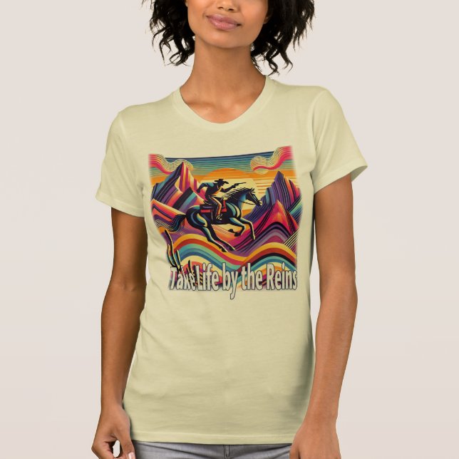 Camiseta Retro Assume A Vida Pelas Reins Western T-Shirt (Frente)