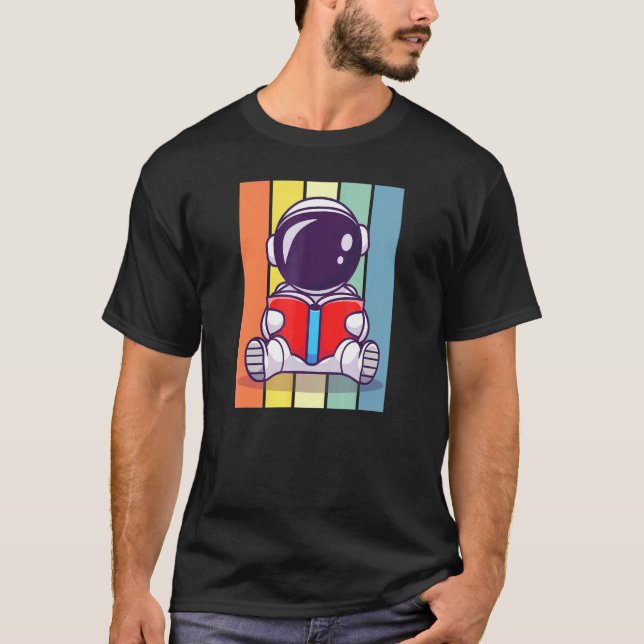 Camiseta Retro Astronaut Book Reader Bookworm Vibes (Frente)