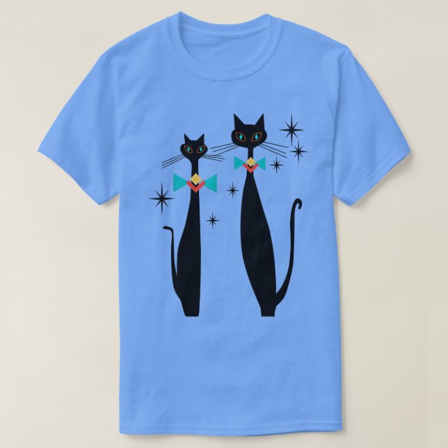 Camiseta Retro Atomic Era Mid Century Modern Cool Cat Pair  (Frente do Design)
