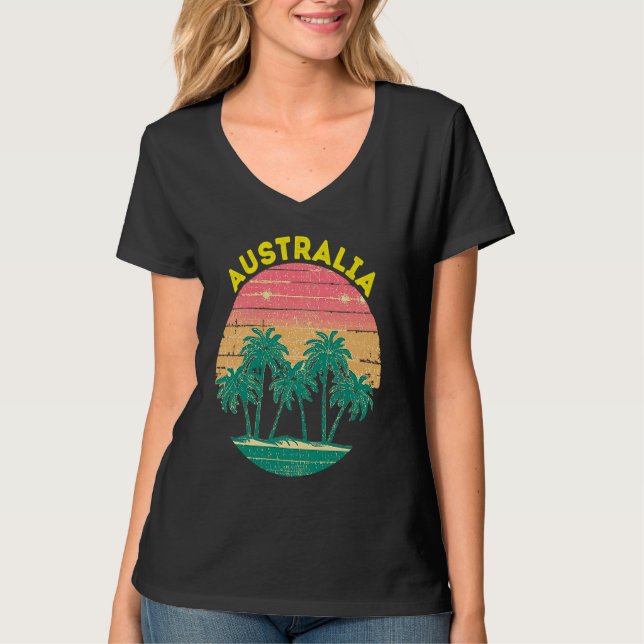 Camiseta Retro Australia Vacation Souvenir Palm Tree (Frente)