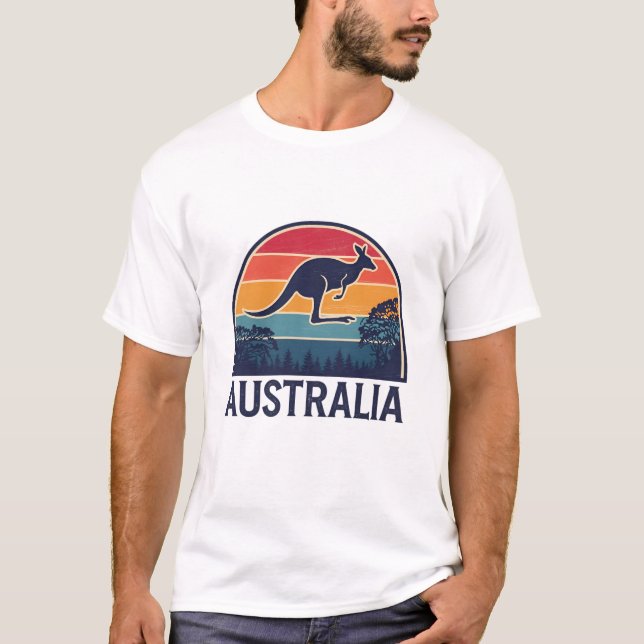 Camiseta Retro australiano Sunset Animal pulando canguru (Frente)