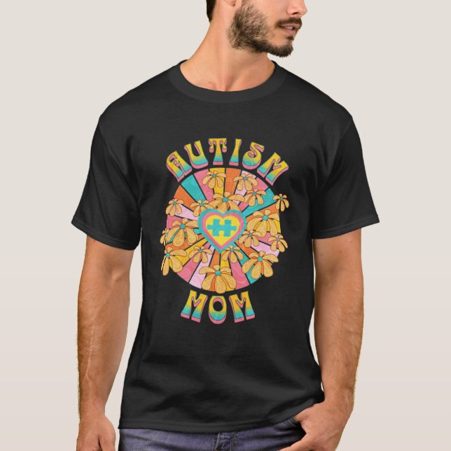 Camiseta Retro Autism Mom Floral Awareness and Acceptance (Frente)