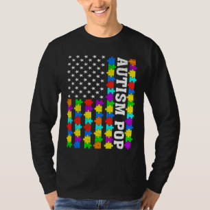 Camiseta Retro Autism Pop Americano Flag Love Autism Awaren