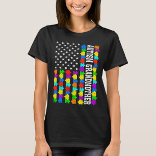 Camiseta Retro Autismo Avó-Mãe Americana Bandeira Amor Auti