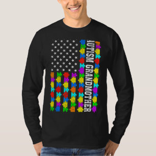 Camiseta Retro Autismo Avó-Mãe Americana Bandeira Amor Auti