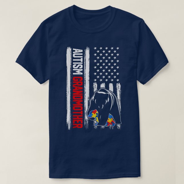 Camiseta Retro Autismo Avó Ursa Americana Bandeira Awaren (Frente do Design)