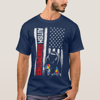 Camiseta Retro Autismo Avó Ursa Americana Bandeira Awaren