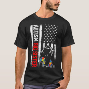 Camiseta Retro Autismo Big Sister Bear American Flag Awaren