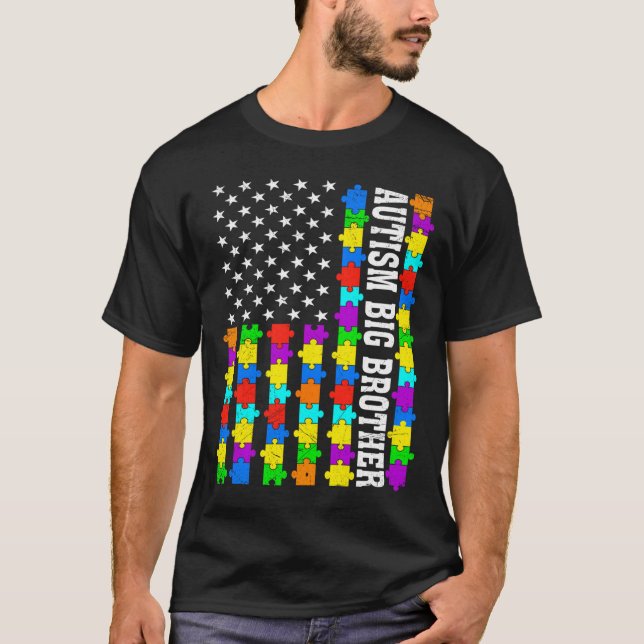 Camiseta Retro Autismo Grande Irmão Americano Bandeira Amor (Frente)
