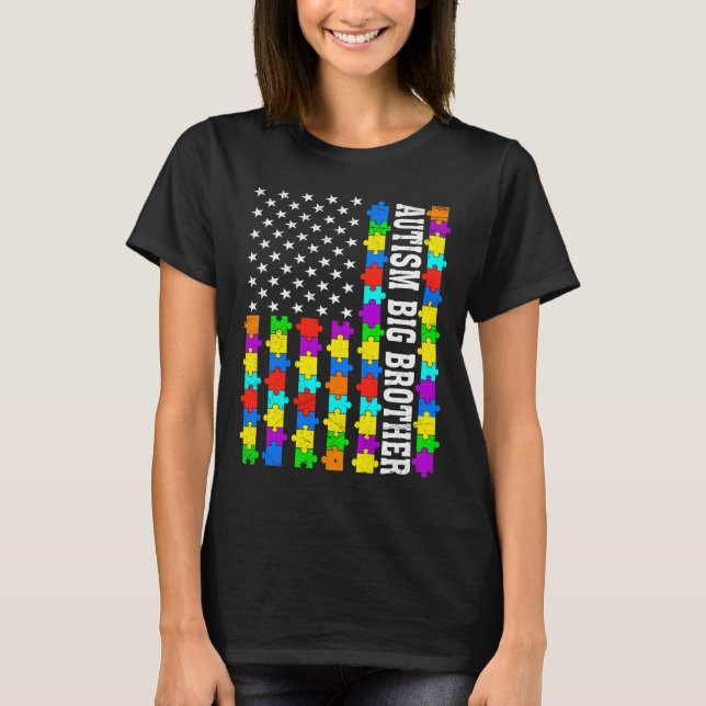Camiseta Retro Autismo Grande Irmão Americano Bandeira Amor (Frente)