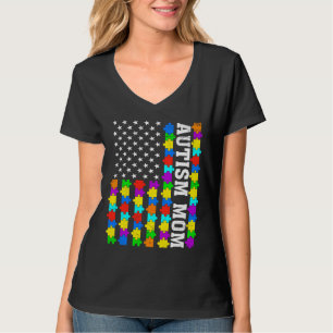 Camiseta Retro Autismo Mãe Americana Bandeira Amor Autismo