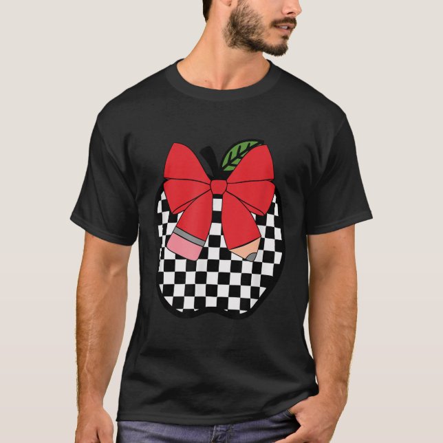 Camiseta Retro Back To School Teacher Race Checkered Pencil (Frente)