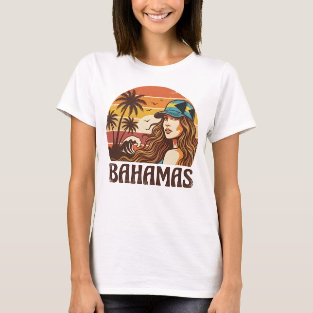 Camiseta Retro Bahamas Beach Women Summer Vacation Sunset  (Frente)