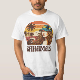 Camiseta Retro Bahamas Praia Mulheres Férias de Verão Pôr d