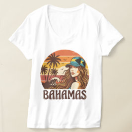 Camiseta Retro Bahamas Praia Mulheres Férias de Verão Pôr d