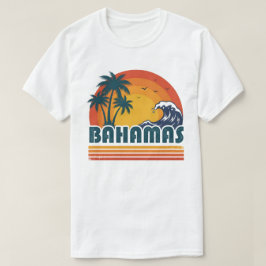 Camiseta Retro Bahamas Praia Verão Pôr do Sol 70s Palmeira