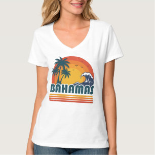 Camiseta Retro Bahamas Praia Verão Pôr do Sol 70s Palmeira