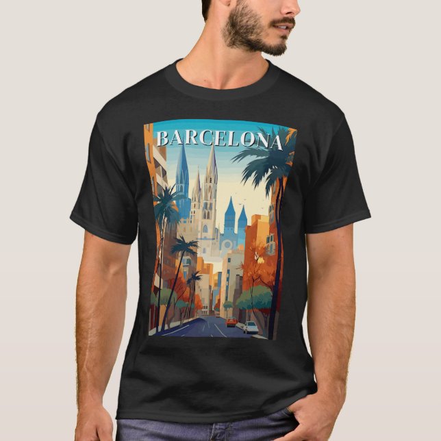 Camiseta Retro Barcelona Vintage Travel Illustration (Frente)