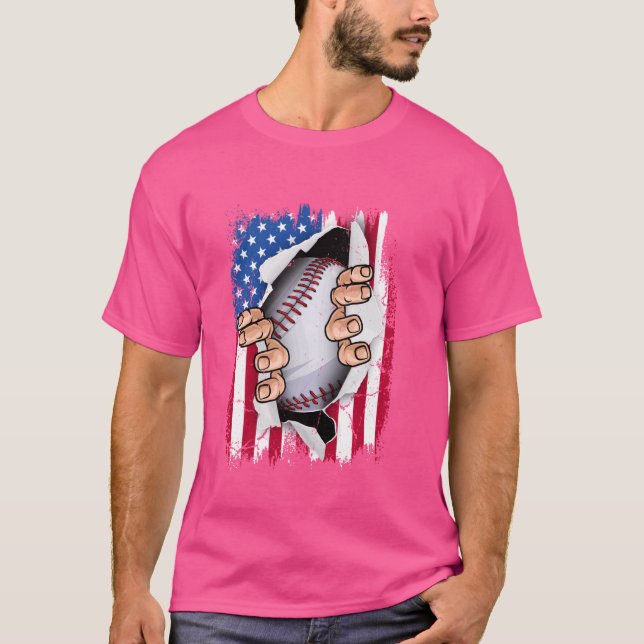 Camiseta Retro Baseball Catcher USA Flag Independence Day 4 (Frente)