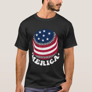Camiseta Retro Baseball US Flag 4° de julho Vintage America