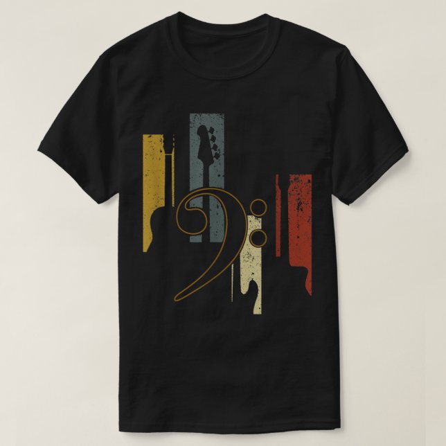 Camiseta Retro Bass Clef Guitar Design (Frente do Design)