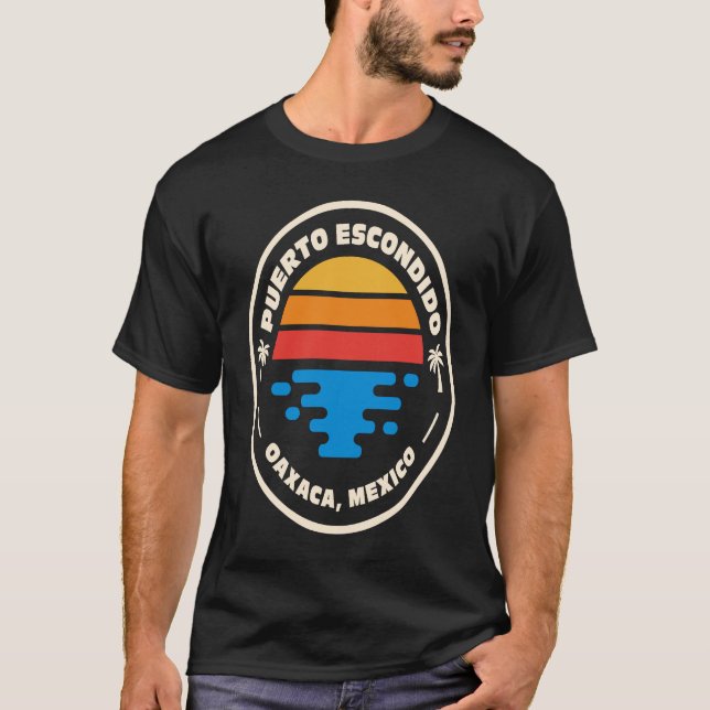 Camiseta Retro Beach Emblem Puerto Escondido Oaxaca México (Frente)
