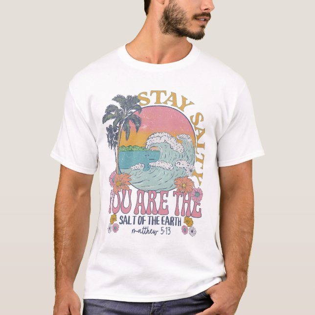 Camiseta Retro Beach Wave, Fica Salgada, Tee Cristão (Frente)