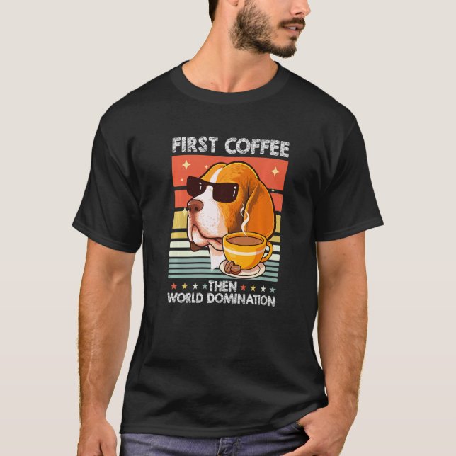 Camiseta Retro Beagle Sunglasses Coffee Pet Dog Breed Vinta (Frente)