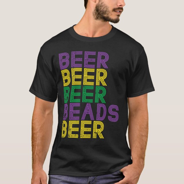 Camiseta Retro Beer Miçanga Funny Mardi Gras Party Carnival (Frente)