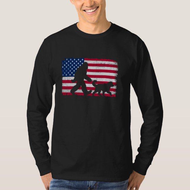 Camiseta Retro Bernedoodle 4 de julho, US Flag Pat (Frente)